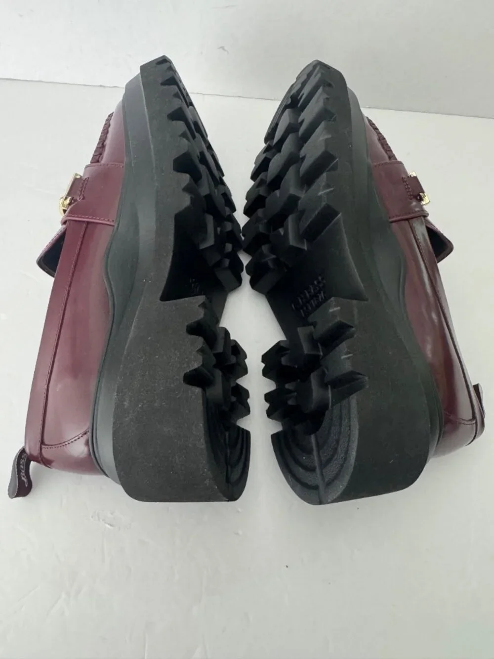 G.H.BASS Women's Platform Lug Chain Burgundy Leather Loafer Size 7.5 EU 38.5 New